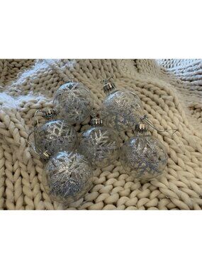 Vintage Christmas Ornaments Clear Glass Ball Glitter Snowflake Lot